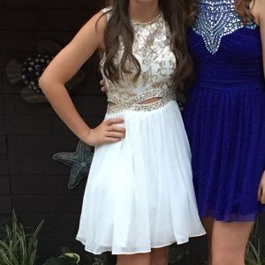 Gold and White Formal Dress with Waist Cutouts